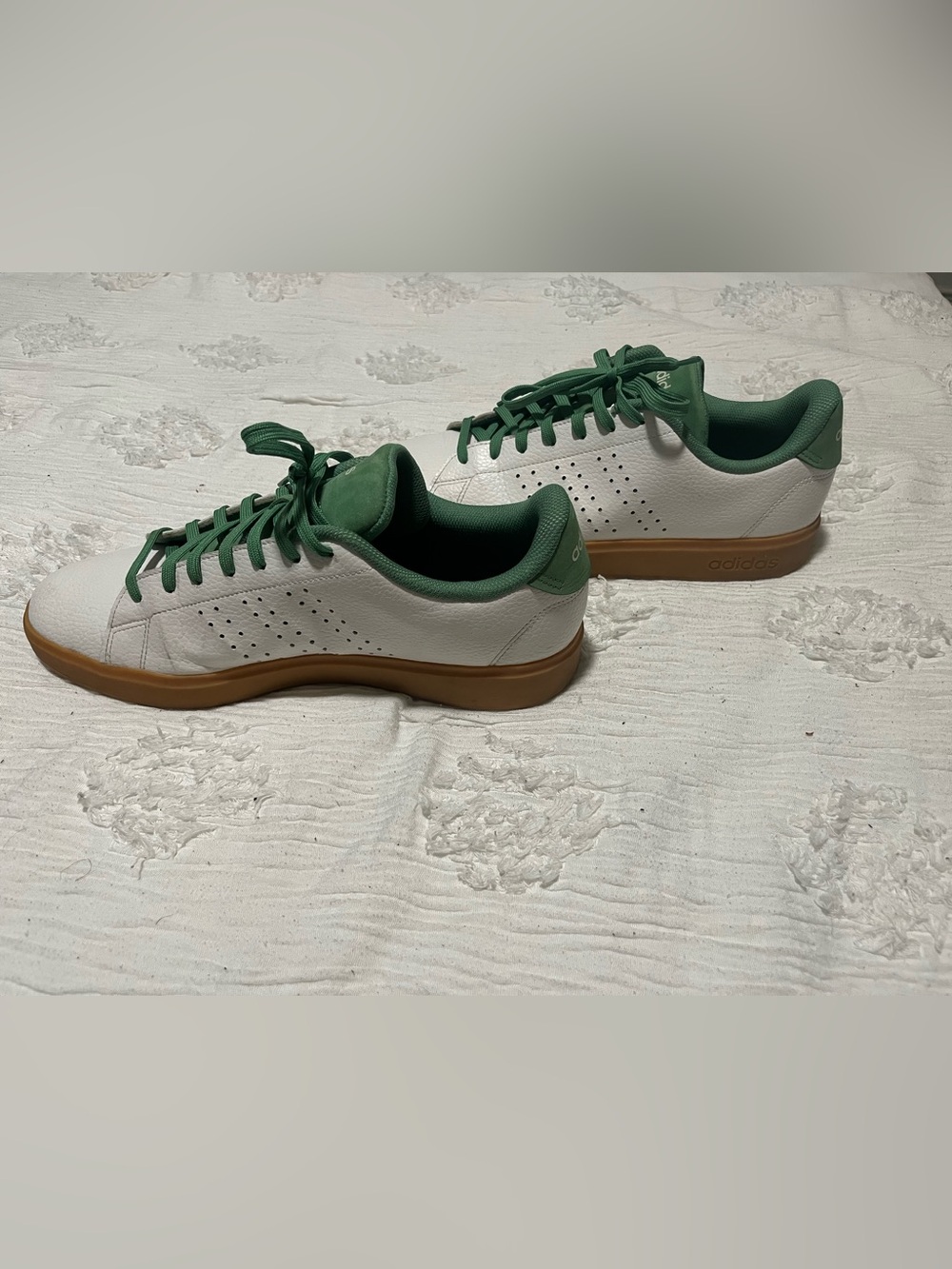 adidas Cloudform Comfort White Leather Sneakers with Green Tongue and Laces - Picture 4 of 6
